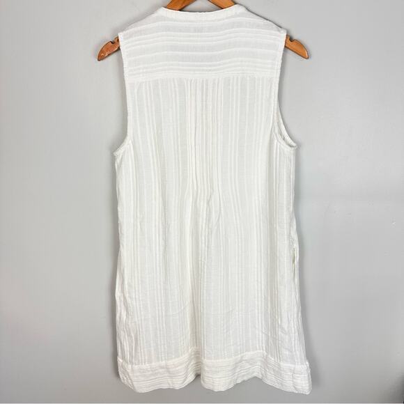 Faherty Isha Pintuck Organic Cotton Pleated Sleeveless Shift Dress Large White - Picture 12 of 15